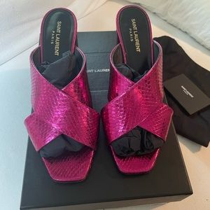 Saint Laurent Pink Lou Lou Sandal Heel Mule 70mm 39.5 Barney’a NY